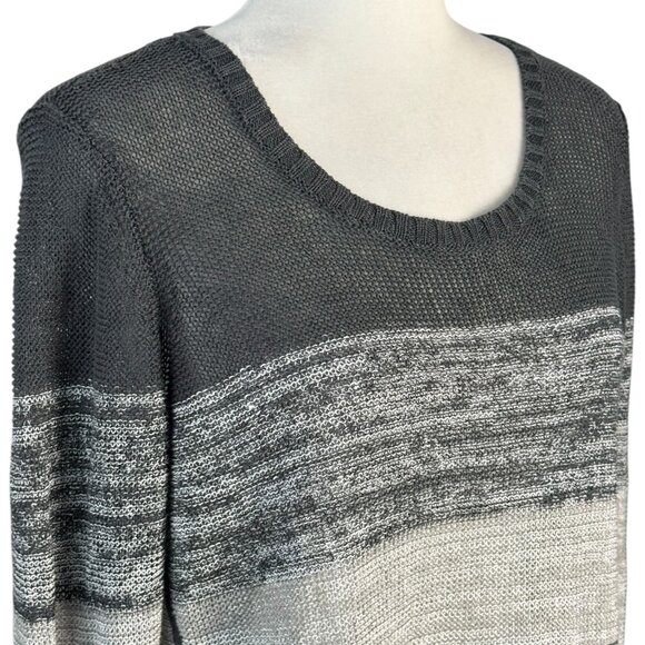 Eileen Fisher Linen Sweater Gray Ombre Stripe Organic Knit Long Sleeve Women's M - Picture 4 of 8